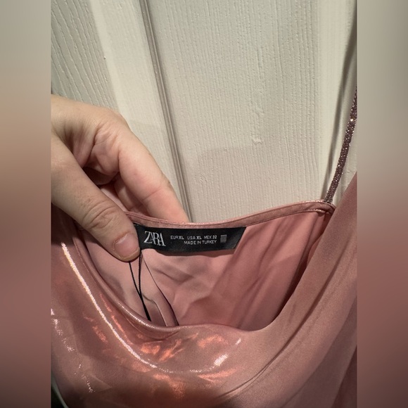 ZARA RHINESTONE STRAP FOIL MINI DRESS XL - Picture 4 of 8